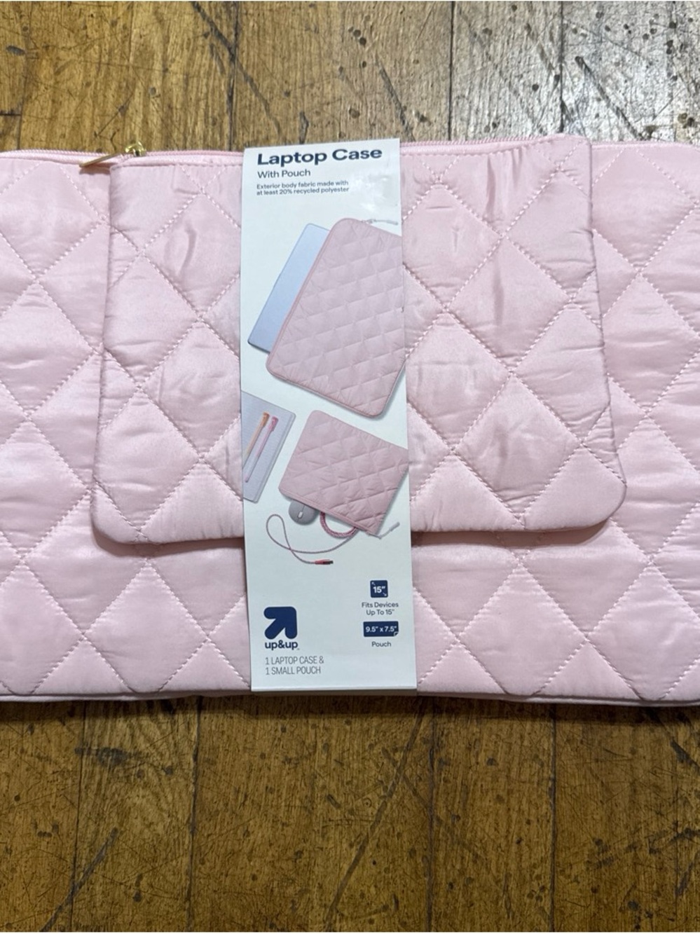 Up & Up Quilted Pink Laptop Sleeve with Matching Accessory Pouch